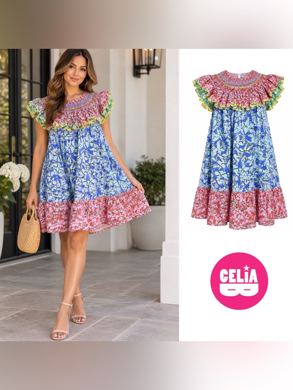 NEW CELIA B FLORAL DUSTEEN DRESS